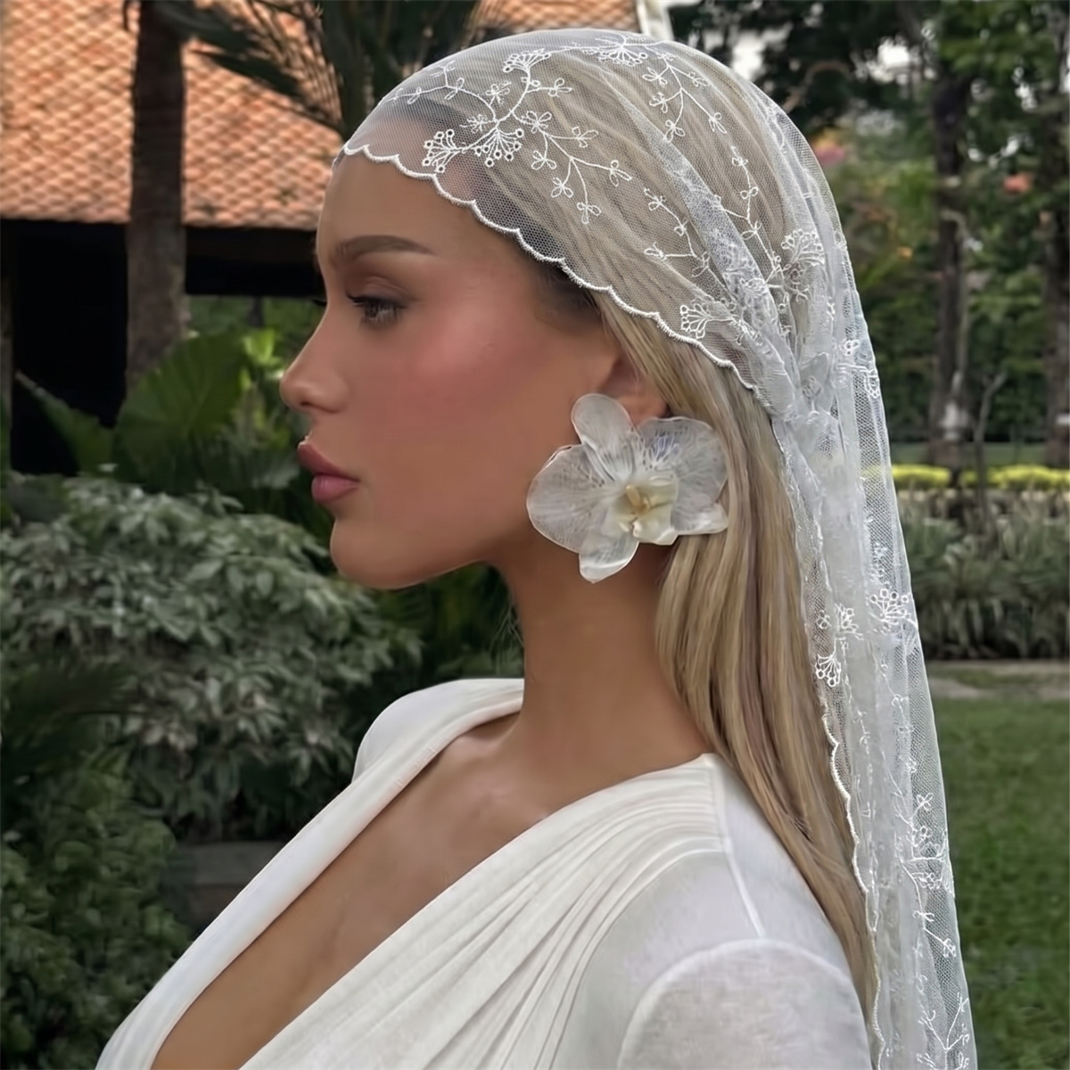 White Floral Lace Mesh Headsca - Women Fashion Necktie 评论和价格