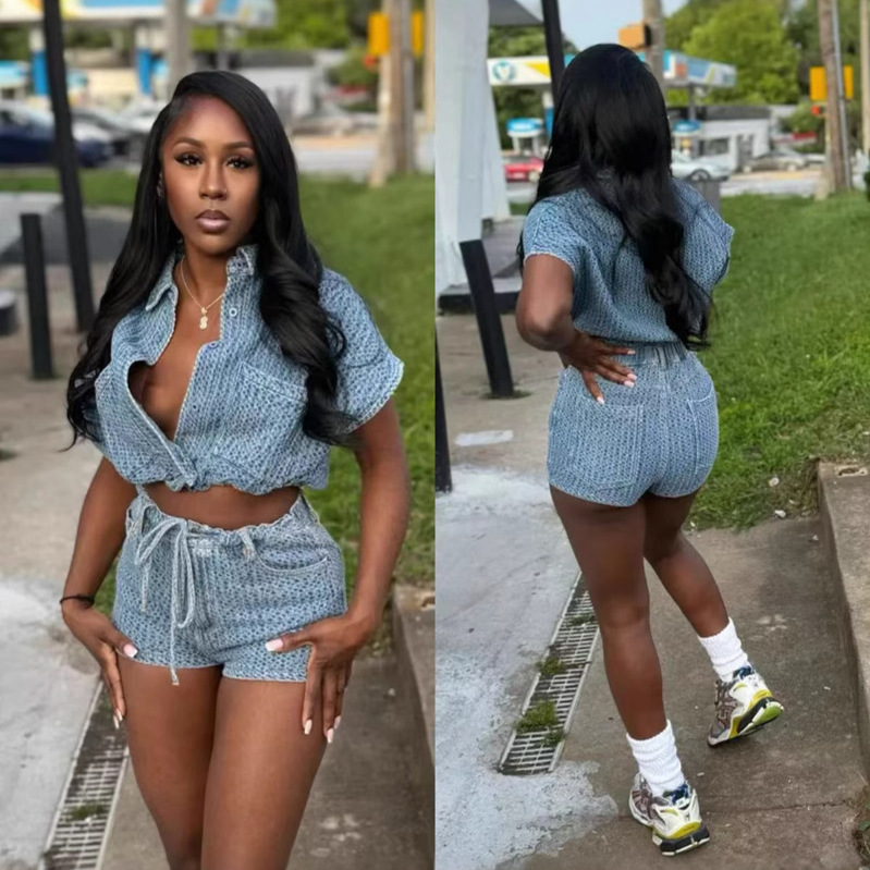 Chic Summer 2 Piece Sets Denim - Women'S Fashion Vest Tops 评论和价格